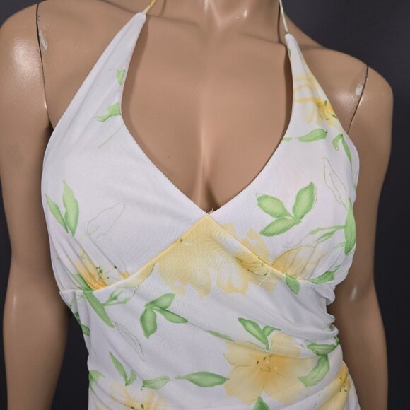 Vintage 90s Y2K Floral Halter Dress Size M Ruffled Asymmetric Romantic Fairy - Picture 2 of 7